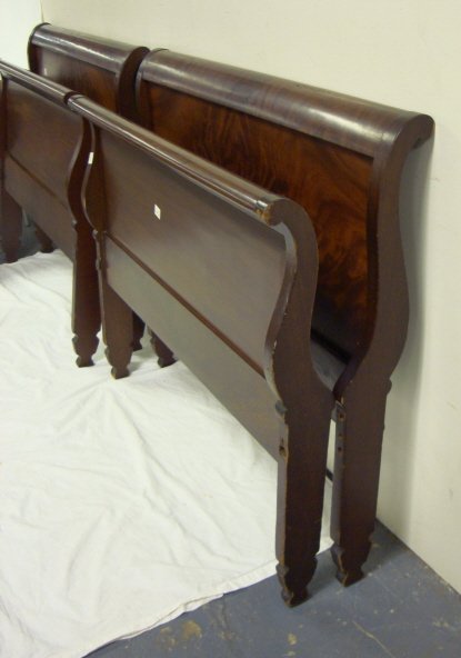 PR OF MAHOGANY TWIN SLEIGH BEDS W/RAILS; 42 1/2 I - 2