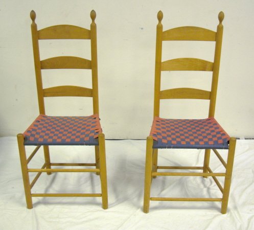 PR OF SHAKER STYLE LADDERBACK CHAIRS W/WOVEN CLOT
