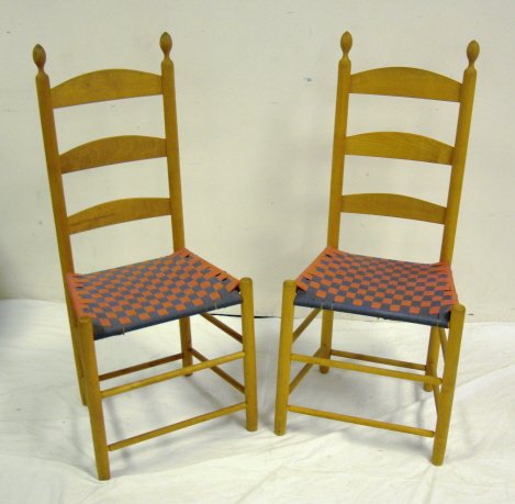 PR OF SHAKER STYLE LADDERBACK CHAIRS W/WOVEN CLOT - 2