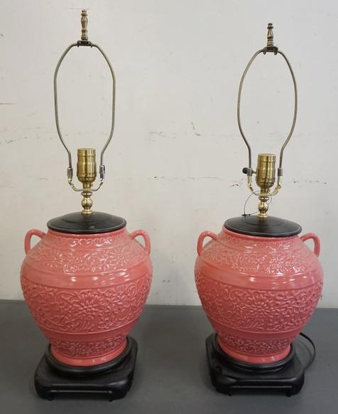 ASIAN STYLE URN SHAPED DOUBLE HANDLED TABLE LAMPS (1 of 2)