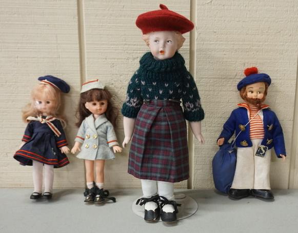 GROUP OF 4 DOLLS, ONE BISQUE HEAD & SIGNED (1 of 2)