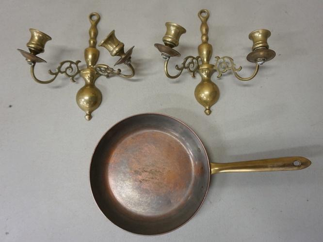 TAGUS COPPER & BRASS PAN & 2 BRASS SCONCES (1 of 4)