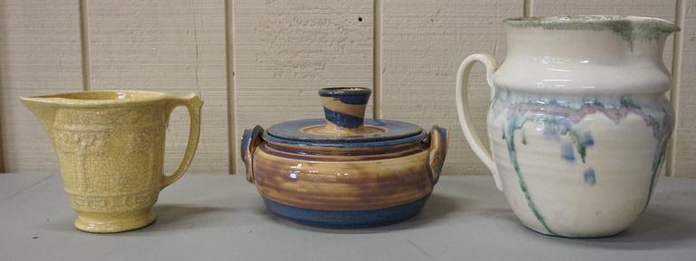 LOT-2 POTTERY PITCHERS & COVERED BOWL (1 of 4)