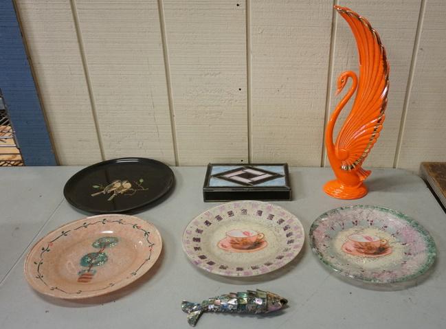 LOT W/LARGE MCM BIRD, LEADED GLASS BOX, ABALONE FISH (1 of 3)