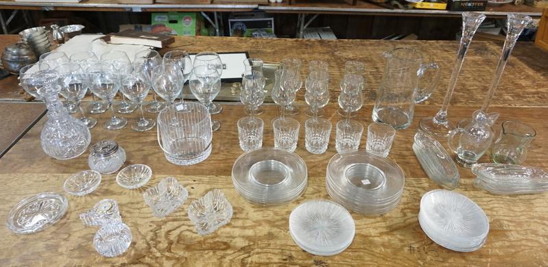 LARGE TABLE TOP LOT OF CLEAR GLASS (1 of 1)