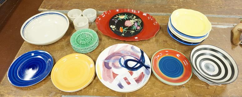 TABLE LOT OF COLORED POTTERY (1 of 1)