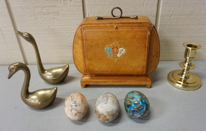 LOT WITH MARBLE EGGS, LEATHER CARD CASE (1 of 2)