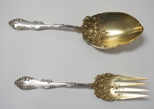 STERLING SILVER 2 PIECE SALAD SET W/GOLD WASH (1 of 4)
