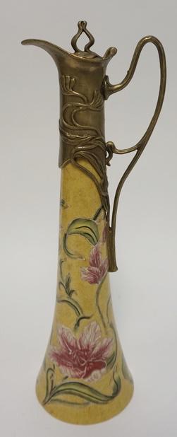 DECORATIVE BRONZE & CERAMIC TALL PITCHER (1 of 2)
