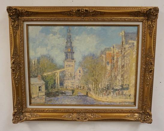 QUALITY CONTEMPORARY ARTWORK, STREET SCENE IN GILT (1 of 2)