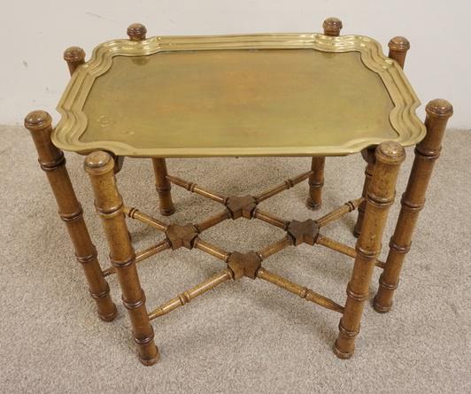 QUALITY HEAVY BRASS TRAY STAND ON FAUX BAMBOO STAND (1 of 2)
