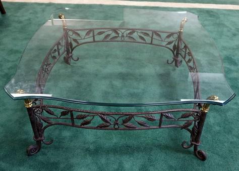IRON & BRASS GLASS TOP COFFEE TABLE (1 of 3)
