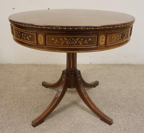 EXQUISITE DRUM TABLE W/BANDING, INLAY, & APPLIED WOOD (1 of 7)