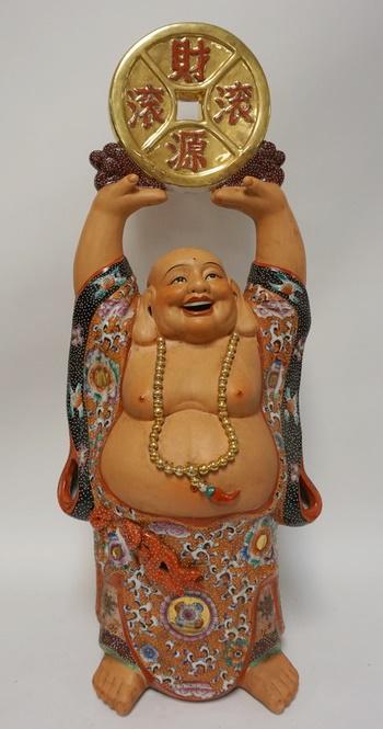 LARGE CERAMIC BUDDHA HOLDING A COIN (1 of 3)