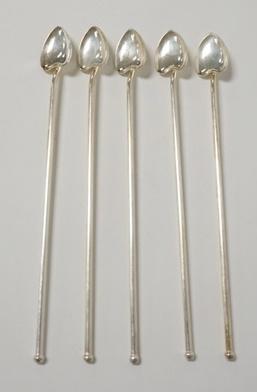 5 SILVER PLATED ICE TEA STRAW SPOONS (1 of 2)