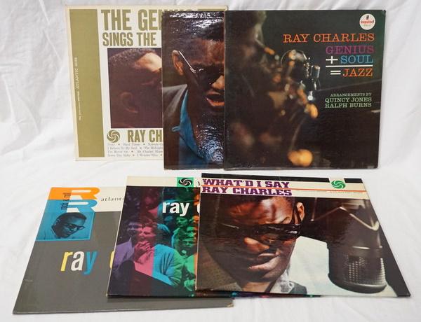 RAY CHARLES, LOT OF OF 6 ALBUMS: LOT OF SIX RAY CHARLES ALBUMS, THE GENIUS SINGS THE BLUES, THE GREAT RAY CHARLES, GENIUS + SOUL = JAZZ, WHAT'D I'D SAY, YES INDEED & ROCK & ROLL