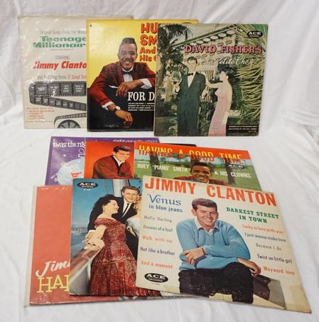 LOT OF 9 RECORDS ON NEW ORLEANS ACE LABEL: LOT OF NINE RECORDS ON NEW ORLEANS ACE LABEL; JIMMY CLANTON TEENAGE MILLIONAIRE, HUEY SMITH & HIS CLOWNS FOR DANCING,DAVID FISHERS LA PETITE CHASE,JIMMY CLANTON VENUS IN BLUE JEANS, FRANKIE FORD LETS 