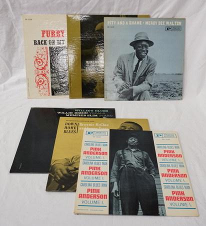 PRESTIGE BLUESVILLE ALBUMS, LOT OF 6: LOT OF SIX PRESTIGE BLUESVILLE ALBUMS; FURRY LEWIS BACK ON MY FEET AGAIN & DONE CHANGED MY MIND, MERCY DEE WALTON PITY AND A SHAME COVER W/MOSE ALLISON RECORD, PINK ANDERSON CAROLINA BLUES MAN, BROWNI