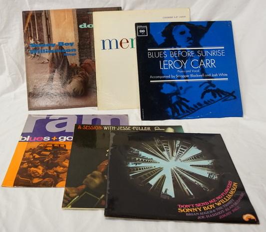 LOT OF 6 BLUES ALBUMS: LOT OF SIX BLUES ALBUMS; SONNY BOY WILLIAMSON DOWN & OUT BLUES & DON’T SEND ME NO FLOWERS, MEMPHIS SLIM, LEROY CARR BLUES BEFORE SUNRISE, A SESSION WITH JESSIE FULLER & RAM JOHN HOLDER BLUES + GOSPE