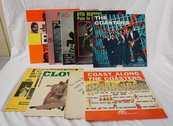 LOT OF 9 R & B ATLANTIC ABLUMS: LOT OF NINE R & B ALBUMS ON ATLANTIC LABEL; THE CLOVERS DANCE PARTY & SELF TITLED, OTIS REDDING PAIN IN MY HEART, ROCKING TOGETHER COMPILATION ALBUM, BEN E. KING SPANISH HARLEM, THE COASTERS SELF TITL