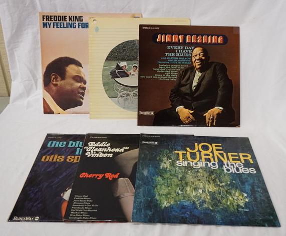 LOT OF 6 BLUES ALBUMS: LOT OF SIX BLUES ALBUMS; FREDDIE KING MY FEELING FOR THE BLUES (PROMOTIONAL COPY) BUDDY & THE JUNIORS, JIMMY RUSHING EVERYDAY I HAVE THE BLUES, JOE TURNER SINGIN' THE BLUES, EDDIE CLEANHEAD WILSON CHE
