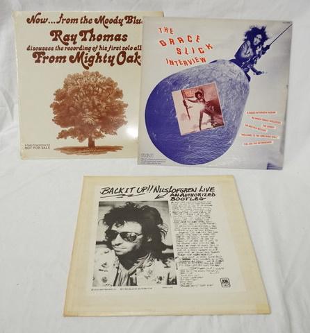 LOT OF 3 RADIO STATION RECORDS: LOT OF THREE RADIO STATION RECORDS; NOW FROM THE MOODY BLUES... RAY THOMAS DISCUSSES THE RECORDING OF HIS FIRST SOLO ALBUM (SEALED) GRACE SLICK RADIO INTERVIEW & BACK IT UP!! NILS LOFGREN LIVE AN AUTH