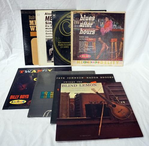 LOT OF 8 BLUES ALBUMS: LOT OF EIGHT BLUES ALBUMS; MEMPHIS SLIM ALONE WITH MY FRIENDS & BABY PLEASE COME HOME!, BLUES AFTER HOURS ELMORE JAMES AND THE BROOM DUSTERS, RECORDING THE BLUES, BLIND LEMON CLASSIC FOLK-BLUES, PETE 
