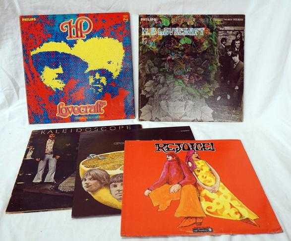 LOT OF 5 ROCK ALBUMS: LOT OF FIVE ROCK ALBUMS; TWO HP LOVECRAFT (ONE IS GATEFOLD) KALEIDOSCOPE (GATEFOLD), REJOICE! & AROUND GRAPEFRUIT