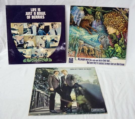 LOT OF 3 BRITISH IMPORT ALBUMS: LOT OF THREE BRITISH IMPORT ALBUMS; TYRANNOSAURUS REX MY PEOPLE WERE FAIR AND HAD SKY IN THEIR HAIR, LIFE IS A BOWL OF BERRIES THE ROCKIN' BERRIES, & OWN UP/TWICE AS MUCH