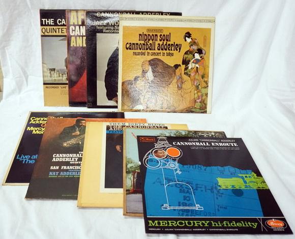 CANNONBALL ADDERLY LOT OF 9 ALBUMS: LOT OF NINE CANNONBALL ADDERLY ALBUMS; CANNONBALL ENROUTE, THE DIRTY BLUES, IN SAN FRANCISCO, LIVE AT THE CLUB, NIPPON SOUL, JAZZ WORKSHOP REVISITED, AFRICAN WALTZ, AT THE LIGHTHOUSE & SOPHISTICATED S