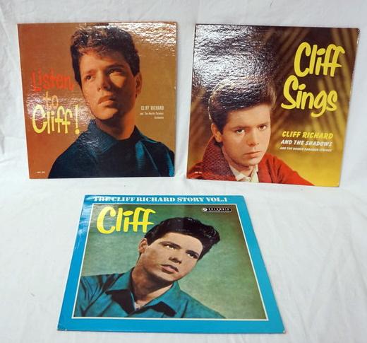 CLIFF RICHARDS, LOT OF 3 ALBUMS: LOT OF THREE CLIFF RICHARDS ALBUMS; LISTEN TO CLIFF! CLIFF SINGS & THE CLIFF RICHARDS STORY VOL. 1