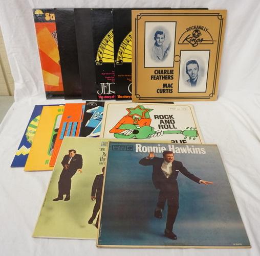 LOT OF 13 ROCKABILLY RECORDS: LOT OF 13 ROCKABILLY RECORDS; WE STILL REMEMBER RARE RECORDINGS VOL.1, ROCKING & STOMPING, ROCK & ROLL CHARLIE FEATHERS, RONNIE HAWKINS *MR. DYNAMO* MORE HUELYN DUVALL, JERRY LEE LEWIS COLLECTORS EDIT