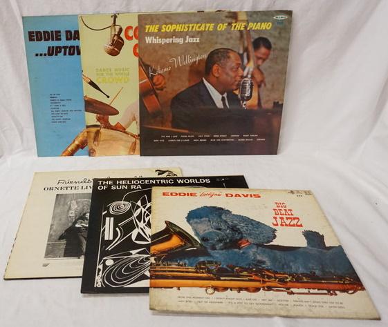 LOT OF 6 JAZZ ALBUMS: LOT OF SIX JAZZ ALBUMS; THE SOPHISTCATE PIANO WHISPERING JAZZ KOKOMO WELLINGTON, COZY COLE DANCE MUSIC FOR THE WHOLE CROWD, EDDIE DAVIS …UPTOWN & BIG BEAT JAZZ, THE HELIOCENTRIC WORLDS OF SUN RA & F