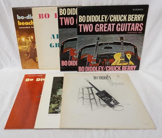 LOT OF 7 BO DIDDLEY ALBUMS ON CHECKER: LOT OF SEVEN BO DIDDLEY ALBUMS ON CHECKER RECORD LABEL; BO DIDLEYS BEACH PARTY, BO DIDDLEY/CHUCK BERRY TWO GREAT GUITARS (TWO COPIES, ONE IS STEREO THE OTHER IS MONO) BO DIDDLEY'S 16 ALL-TIME GREATEST