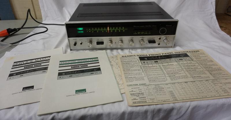 SANSUI 5000A STEREO TUNER/AMP: SANSUI 5000A STEREO TUNER/AMP W/BOX & MANUALS, POWERS UP, NO FURTHER TESTING DONE, ESTATE ITEMS SOLD AS IS, ALL VINTAGE ELECTRONICS SHOULD BE LOOKED AT BY A QUALIFIED SERVICE PERSONEL BEFORE USE