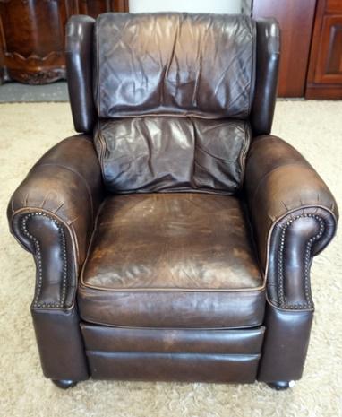 BERNHARDT BROWN LEATHER RECLINER: BERNHARDT BROWN LEATHER RECLINER
