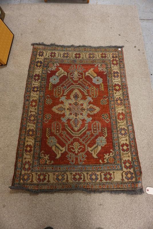 ORIENTAL THROW RUG: ORIENTAL THROW RUG, 4 FOOT 4 IN X 3 FOOT 1 IN