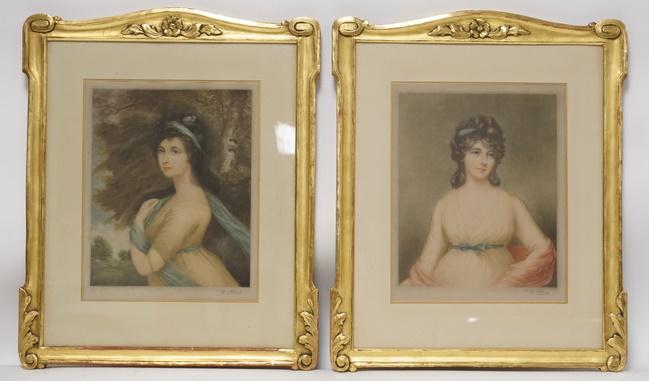PAIR OF PORTRAIT PRINTS IN CARVED GILT FRAMES: PAIR OF PORTRAIT PRINT IN CARVED GILT FRAMES, PENCIL SIGNED CLIFFORD ?, 18 1/2 IN X 22 1/2 IN INCLUDING FRAME