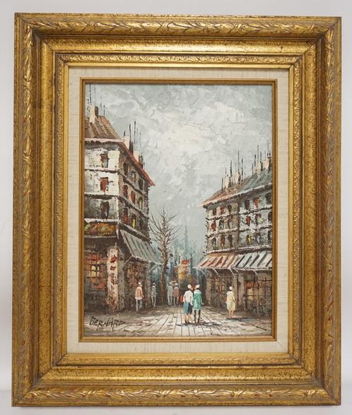 OIL ON CANVAS CONTINENTAL STREET SCENE SIGNED BERNARD: OIL ON CANVAS CONTINENTAL STREET SCENE SIGNED BERNARD, 20 IN X 24 IN INCLUDING FRAME
