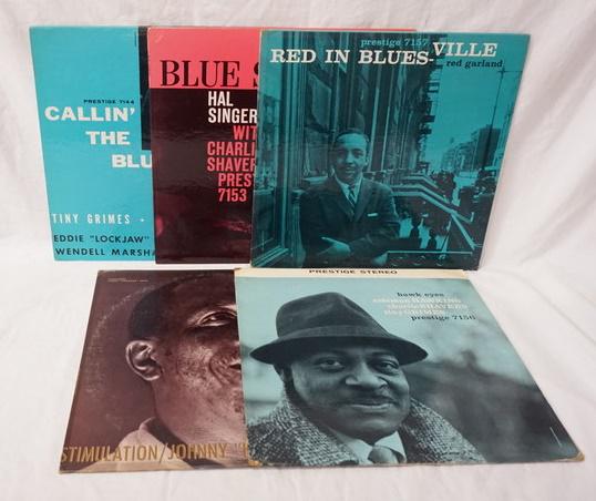 LOT OF 5 JAZZ ALBUMS ON PRESTIGE: LOT OF FIVE JAZZ ALBUMS ON PRESTIGE RECORD LABEL; BLUE STOMPIN' HAL SINGER WITH CHARLIE SHAVERS (YELLOW LABEL) RED IN BLUESVILLE (YELLOW LABEL) CALLIN' THE BLUES TINY GRIMES J.C. HIGGINBOTHAN (YELLOW 