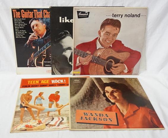 LOT OF 5 1950S ROCK ALBUMS: LOT OF FIVE 1950S ROCK ALBUMS; THE GUITAR THAT CHANGED THE WORLD! SCOTTY MOORE, …TERRY NOLAND… WANDA JACKSON, TEEN-AGE ROCK! & LIKE, MANN CARL MANN SINGS