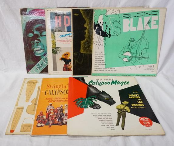 LOT OF 7 CARIBBEAN RECORDS: LOT OF SEVEN CARIBBEAN RECORDS; BLIND BLAKE AUTHENTIC BAHAMIAN CALYPSO, WEST INDIAN CALYPSO MAGIC BY THE MIGHTY PANTHER & LAD RICHARDS, SWINGIN' CALYPSOS LORD FLEA & HIS CALYPSONIANS, YOUR MUSICAL HOL