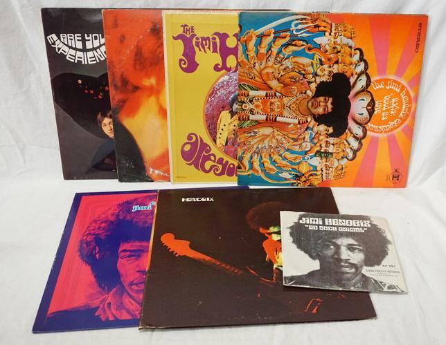 LOT OF 6 JIMI HENDRIX ALBUMS PLUS 1 45: LOT OF SIX JIMI HENDRIX ALBUMS PLUS ONE 45; *NO SUCH ANIMAL* (45 RPM) AXIS: BOLD AS LOVE, ARE YOU EXPERIENCED? ELECTRIC LADY LAND (DOUBLE LP) ARE EXPERIENCED (MADE IN GREAT BRITIAN) BAND OF GYPSYS & E