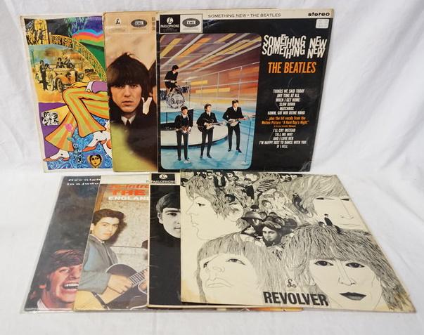 LOT OF 7 THE BEATLES IMPORT ALBUMS: LOT OF SEVEN IMPORT BEATLES ALBUMS; WITH THE BEATLES, REVOLVER, BEATLES FOR SALE, A COLLECTION OF BEATLES OLDIES, SOMETHING NEW, FIVE NIGHTS IN A JUDO ARENA (BOOTLEG) & RE-INTRODUCING THE BEATLES (UNO