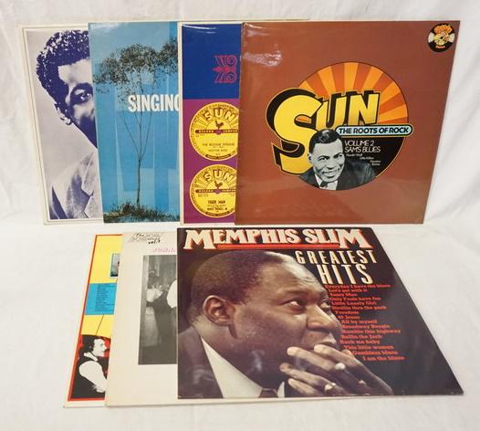 LOT OF 7 BLUES RE-ISSUES: LOT OF SEVEN BLUES RE-ISSUES; SUN THE ROOTS OF ROCK VOL. 2 SAM'S BLUES, THE BLUES CAME DOWN FROM MEMPHIS, SINGING THE BLUES T-BONE WALKER, LITTLE WILLIE LITTLE FIELD K.C. LOVING, MEMPHIS SLIM GREATEST