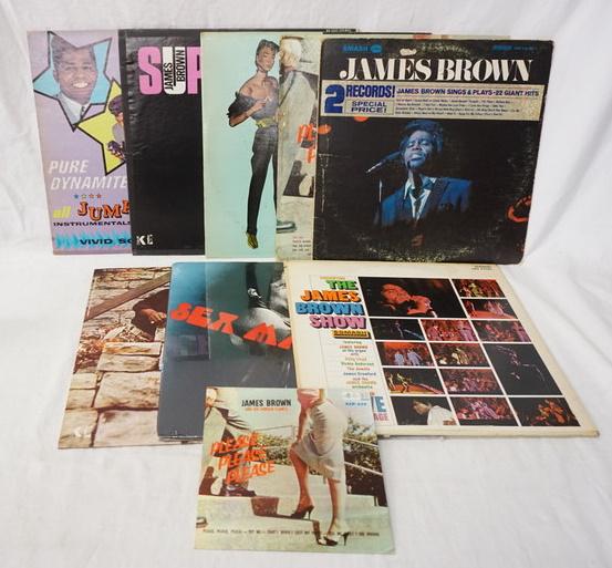 LOT OF 8 JAMES BROWN ALBUMS PLUS 1 EP: LOT OF EIGHT JAMES BROWN ALBUMS PLUS ONE EP. ALBUMS ARE; JAMES SINGS & PLAYS 22 GIANT HITS (THE SECOND RECORD IS MISSING)PLEASE PLEASE PLEASE,TRY ME! SUPER BAD, JUMP AROUND, THE JAMES BROWN SHOW, SEX