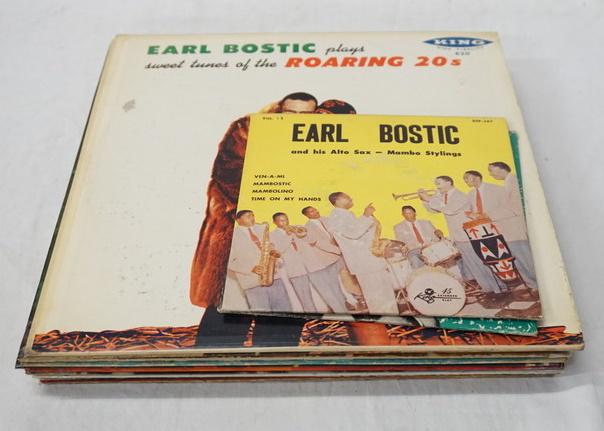LOT OF 11 EARL BOSTIC ALBUMS PLUS 2 EPS ON KING: LOT OF 11 EARL BOSTIC ALBUMS PLUS TWO EPS ON KING RECORD LABEL. ALBUMS ARE; EARL BOSTIC PLAYS THE ROARING 20S (TWO COPIES ONE STEREO ONE MONO) ALTOTUDE, DANCE TO THE BEST OF BOSTIC (TWO COPIES), EARL 