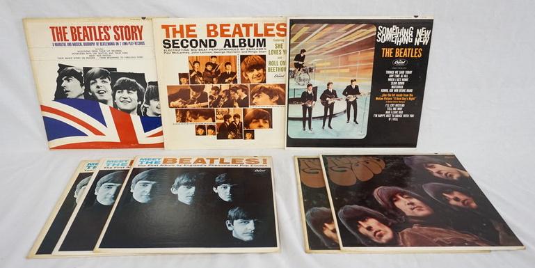 LOT OF 8 MONO BEATLES ALBUMS: LOT OF EIGHT MONO BEATLES ALBUMS; THE BEATLES' STORY (DOUBLE LP) SOMETHING NEW, THE BEATLES' SECOND ALBUM, RUBBER SOUL (TWO COPIES) & MEET THE BEATLES (THREE COPIES)