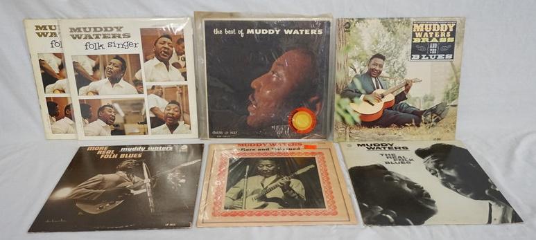 LOT OF 7 MUDDY WATERS ALBUMS: LOT OF SEVEN MUDDY WATERS ALBUMS; FOLK SINGER (TWO COPIES) THE BEST OF MUDDY WATERS, BRASS & THE BLUES, MORE REAL FOLK BLUES, THE REAL FOLK BLUES & MUDDY WATERS RARE & UNISSUED
