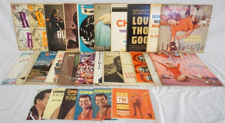 LOT OF 22 1950S ALBUMS & 6 45S: LOT OF 22 1950S ALBUMS & SIX 45S, THE 45S ARE ALL CONWAY TWITTY. THE ALBUMS ARE; TWO ROCK & ROLL ALBUMS (P12-149, P12-144) THE PARAGONS MEET THE JESTERS, RUMBLE, TEEN QUEENS EDDIE MY LOVE, SILL AUSTIN